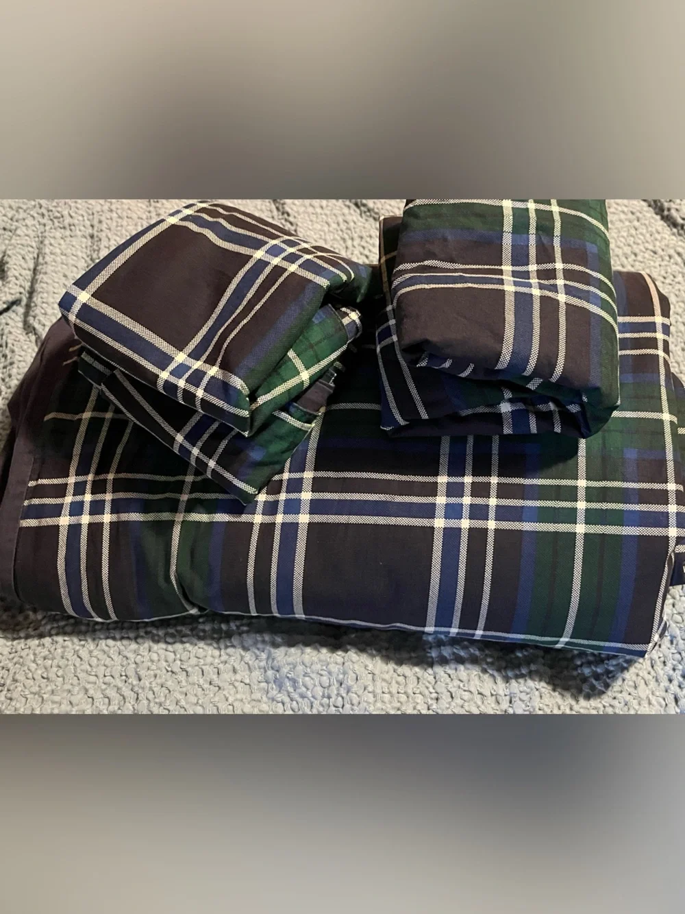 Nautica ~ Duvet ~Navy Green Plaid Duvet Cover Set~ Quality~ 💯 % Cotton